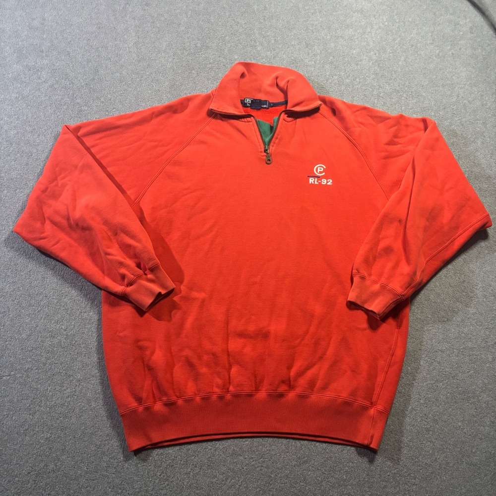 VTG Polo Ralph Lauren Quarter Zip Sweatshirt Men's L CP RL-92 Pullover Orange